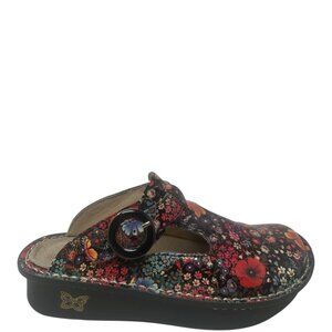 Alegria Donna Midnight Garden Patent Leather Floral Platform Slip On Clogs 7